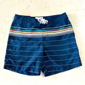Original Penguin Bold Engineered Striped Swim Trunks in Dark Sapphire in Size 32